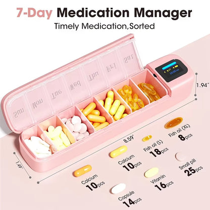At63-Smart Pill Organizer with APP Integration, Bluetooth Enabled 7-Day Daily Once a Day Pill Dispenser with Alarm, Travel-Ready