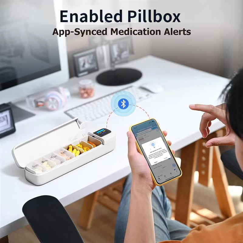 At63-Smart Pill Organizer with APP Integration, Bluetooth Enabled 7-Day Daily Once a Day Pill Dispenser with Alarm, Travel-Ready