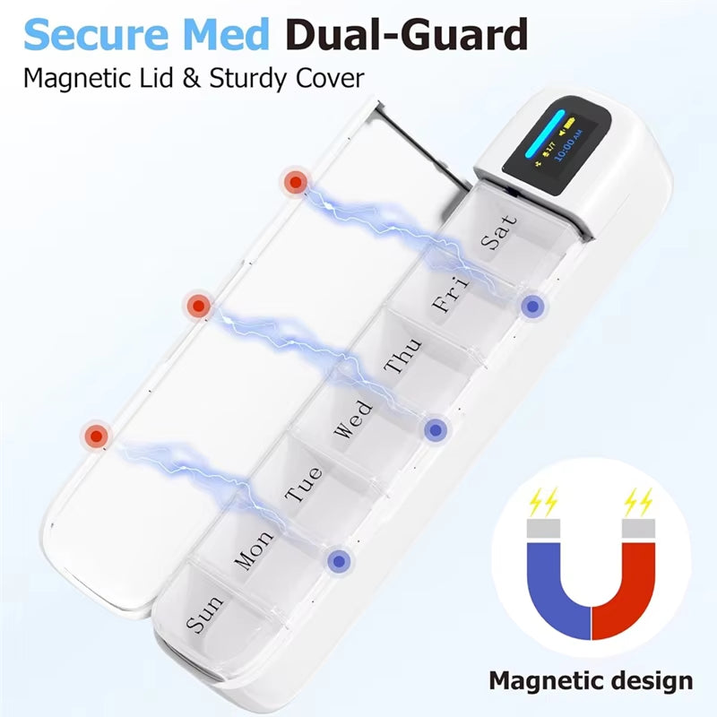 At63-Smart Pill Organizer with APP Integration, Bluetooth Enabled 7-Day Daily Once a Day Pill Dispenser with Alarm, Travel-Ready