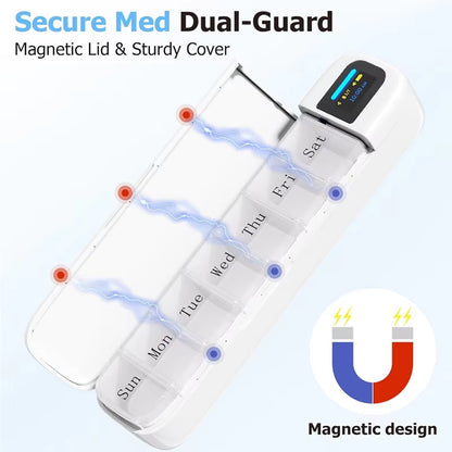 At63-Smart Pill Organizer with APP Integration, Bluetooth Enabled 7-Day Daily Once a Day Pill Dispenser with Alarm, Travel-Ready