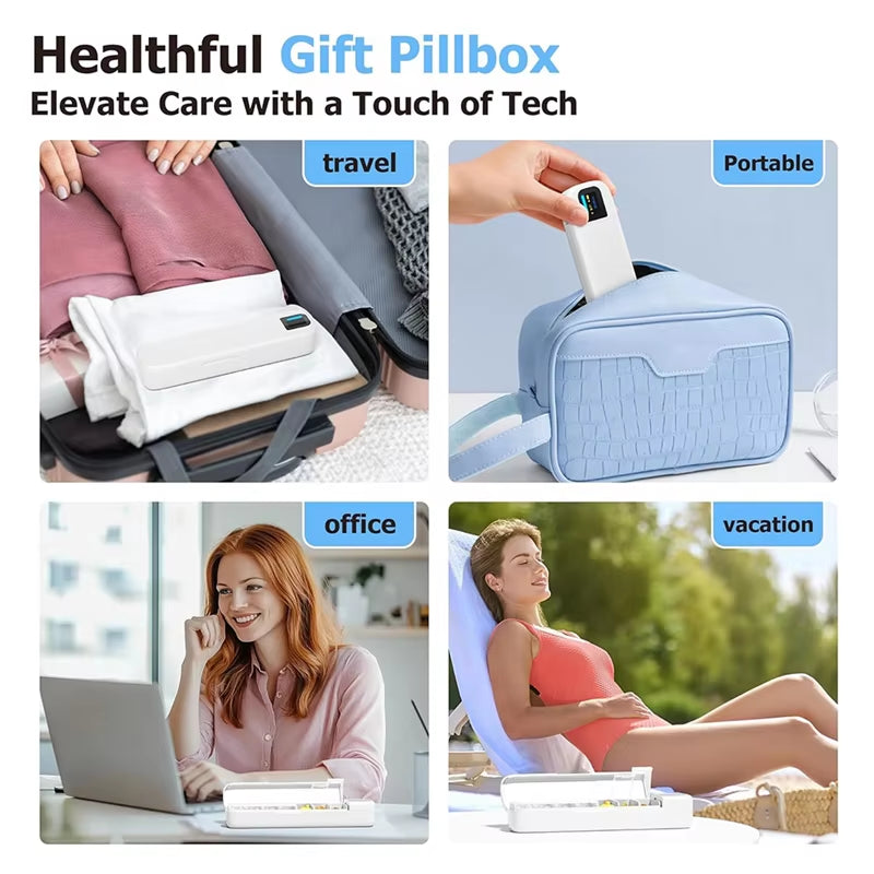 At63-Smart Pill Organizer with APP Integration, Bluetooth Enabled 7-Day Daily Once a Day Pill Dispenser with Alarm, Travel-Ready